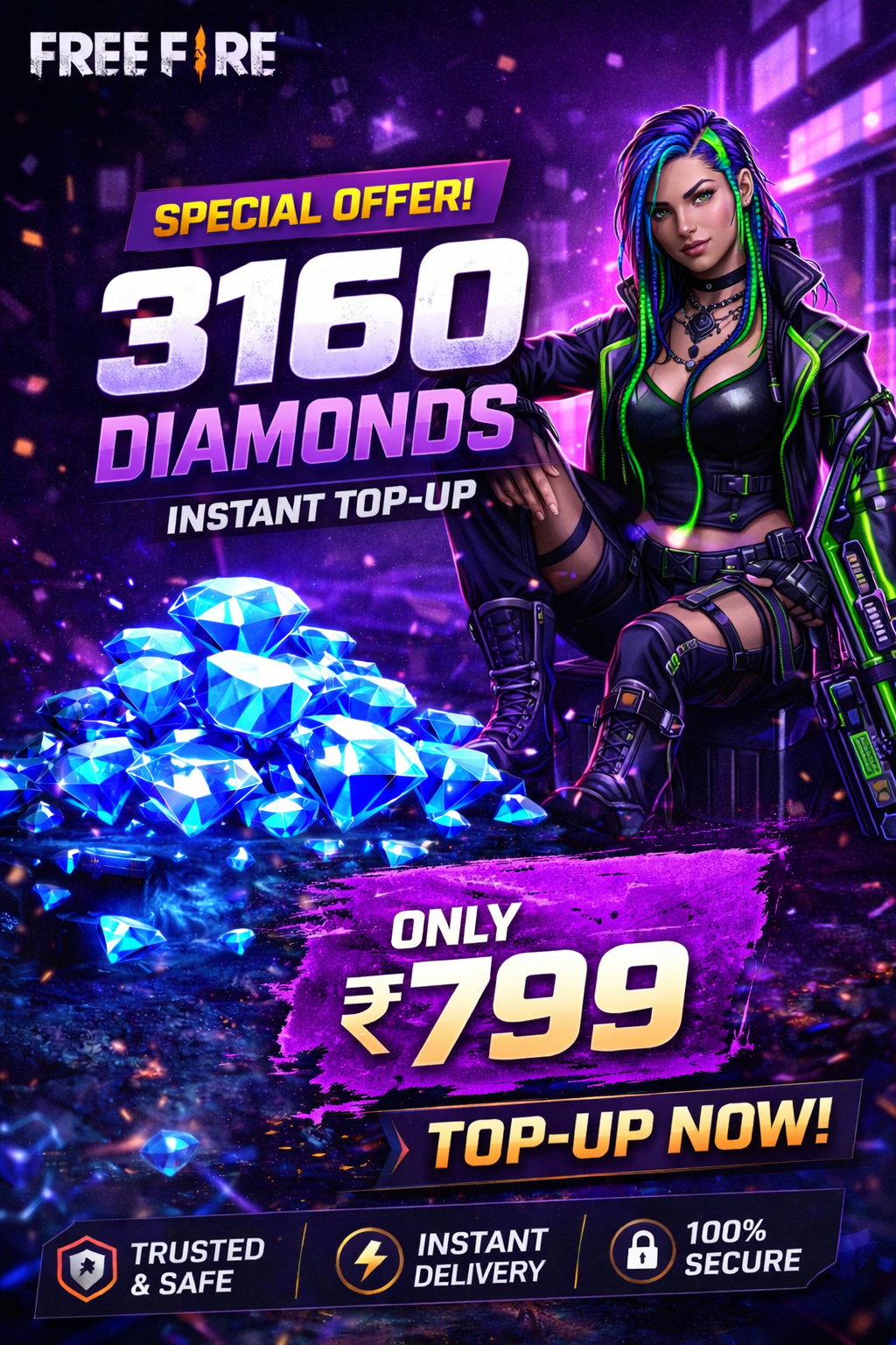 cyberpunk character with glowing diamonds